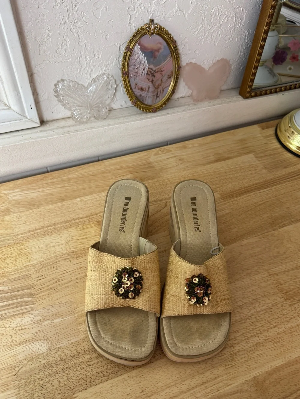 No Boundaries Cut Out Platform Wedge Slide Sandals Size 8 Y2K Cottagecore